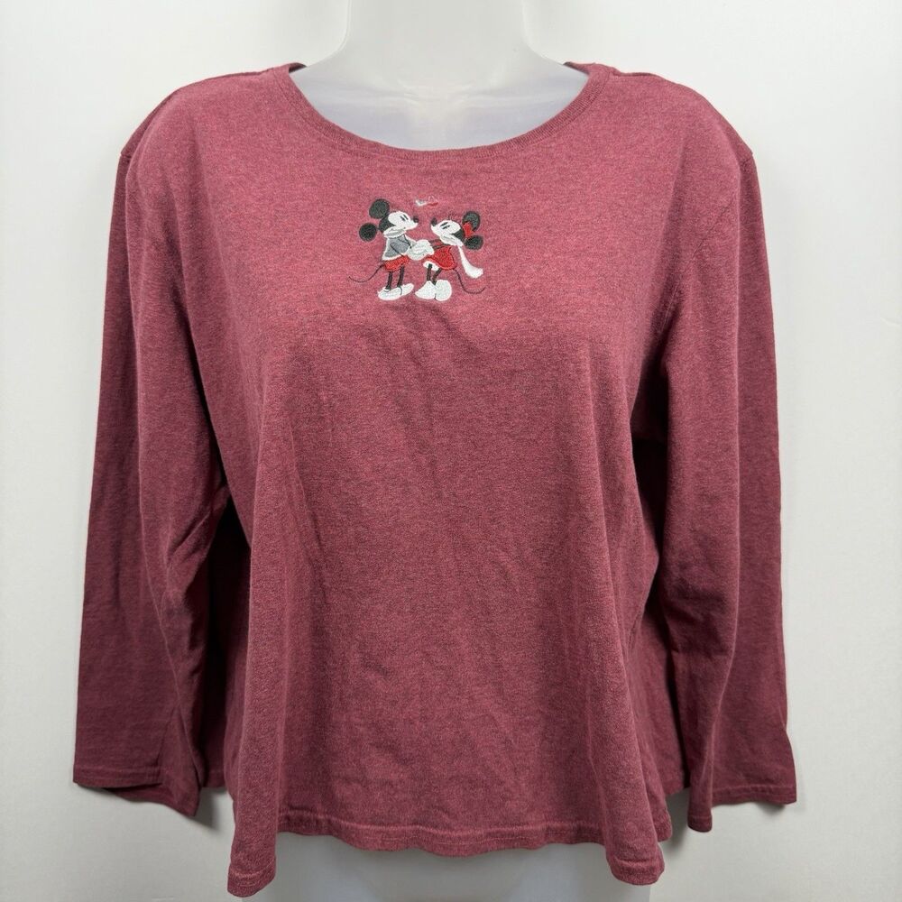 Vintage Disney Store Top Women’s Large Mickey & Minnie Mouse Heart Long Sleeve